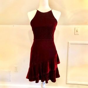 NEW AQUA High Neck Velvet Dress in Burgundy